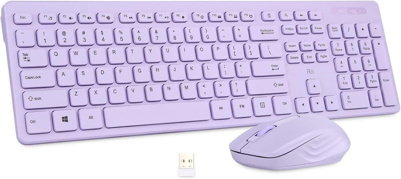 RII Wireless Keyboard and Mouse Combo - Standard Office PC Keyboard and Optical Wireless Mice (Purple) - Image 1
